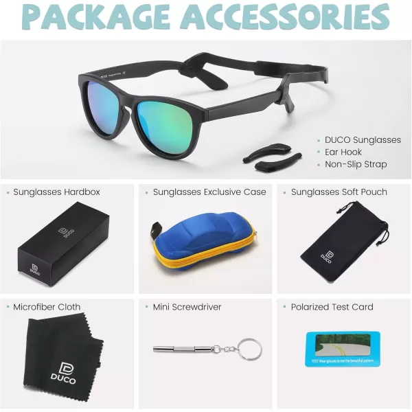 DUCO Toddler Sunglasses for Boys Girls Age 35 Polarized Kids Sun Glasses with Strap and UV400 Lens DK031Black Green