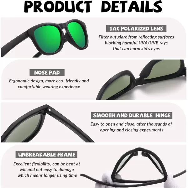 DUCO Toddler Sunglasses for Boys Girls Age 35 Polarized Kids Sun Glasses with Strap and UV400 Lens DK031Black Green