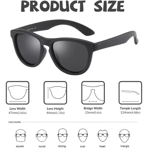 DUCO Toddler Sunglasses for Boys Girls Age 35 Polarized Kids Sun Glasses with Strap and UV400 Lens DK031Black Grey