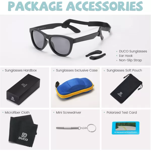 DUCO Toddler Sunglasses for Boys Girls Age 35 Polarized Kids Sun Glasses with Strap and UV400 Lens DK031Black Grey