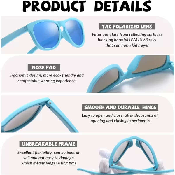DUCO Toddler Sunglasses for Boys Girls Age 35 Polarized Kids Sun Glasses with Strap and UV400 Lens DK031Shallow Blue