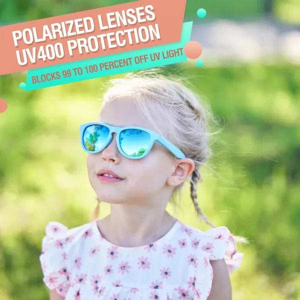 DUCO Toddler Sunglasses for Boys Girls Age 35 Polarized Kids Sun Glasses with Strap and UV400 Lens DK031Shallow Blue