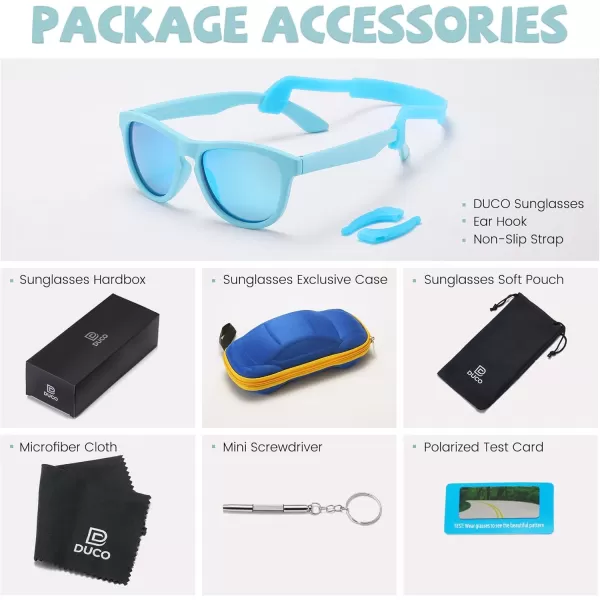 DUCO Toddler Sunglasses for Boys Girls Age 35 Polarized Kids Sun Glasses with Strap and UV400 Lens DK031Shallow Blue