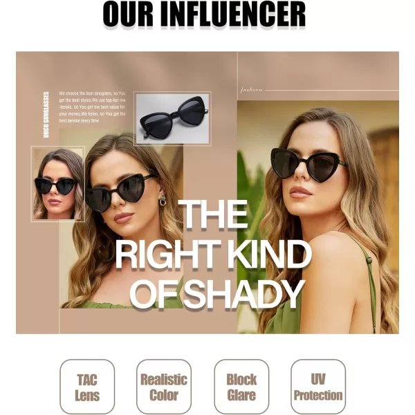 DUCO Trendy Heart Polarized Sunglasses for Women Narrow 1206Black Frame Grey Lens