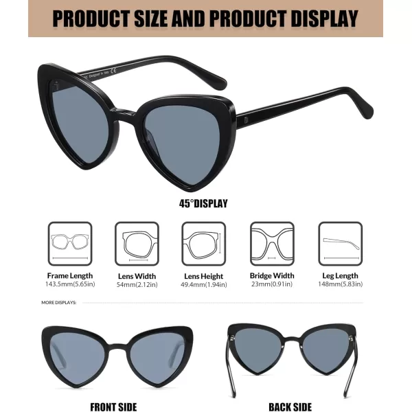 DUCO Trendy Heart Polarized Sunglasses for Women Narrow 1206Black Frame Grey Lens