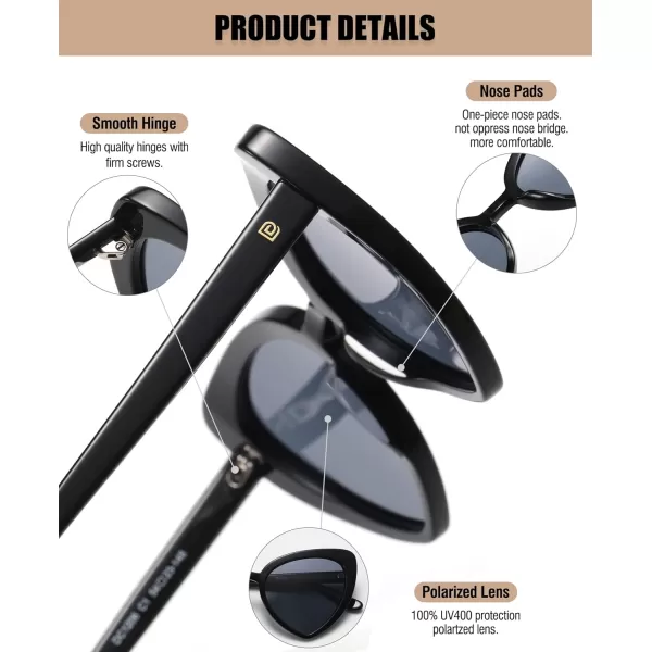 DUCO Trendy Heart Polarized Sunglasses for Women Narrow 1206Black Frame Grey Lens