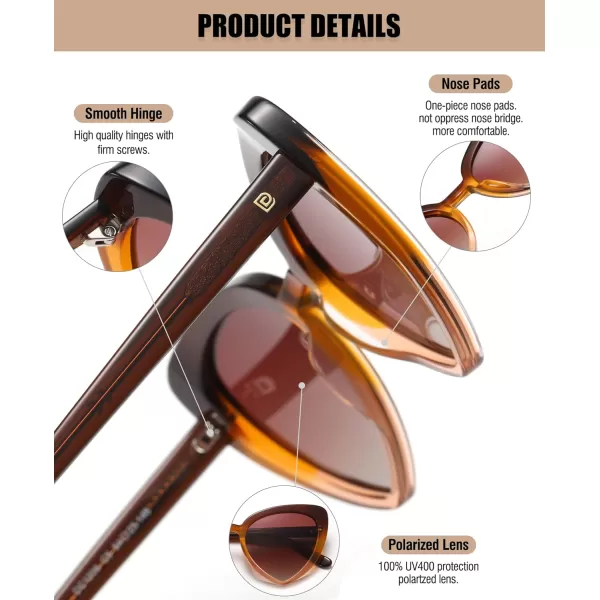 DUCO Trendy Heart Polarized Sunglasses for Women Narrow 1206Brown Frame Brown Lens