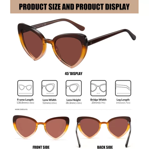 DUCO Trendy Heart Polarized Sunglasses for Women Narrow 1206Brown Frame Brown Lens