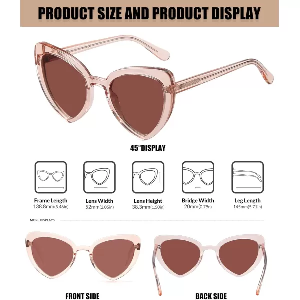 DUCO Trendy Heart Polarized Sunglasses for Women Narrow 1206Champagne Frame Brown Lens