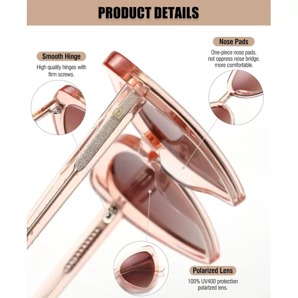 DUCO Trendy Heart Polarized Sunglasses for Women Narrow 1206Champagne Frame Brown Lens