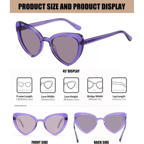 DUCO Trendy Heart Polarized Sunglasses for Women Narrow 1206Shine Purple Frame Frame Lens