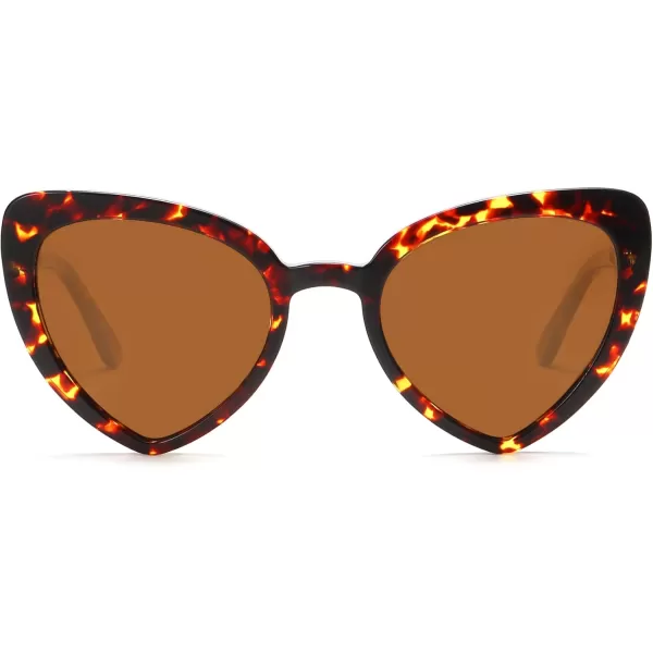 DUCO Trendy Heart Polarized Sunglasses for Women Narrow 1206Tortoise Frame Brown Lens