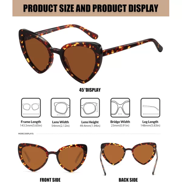 DUCO Trendy Heart Polarized Sunglasses for Women Narrow 1206Tortoise Frame Brown Lens