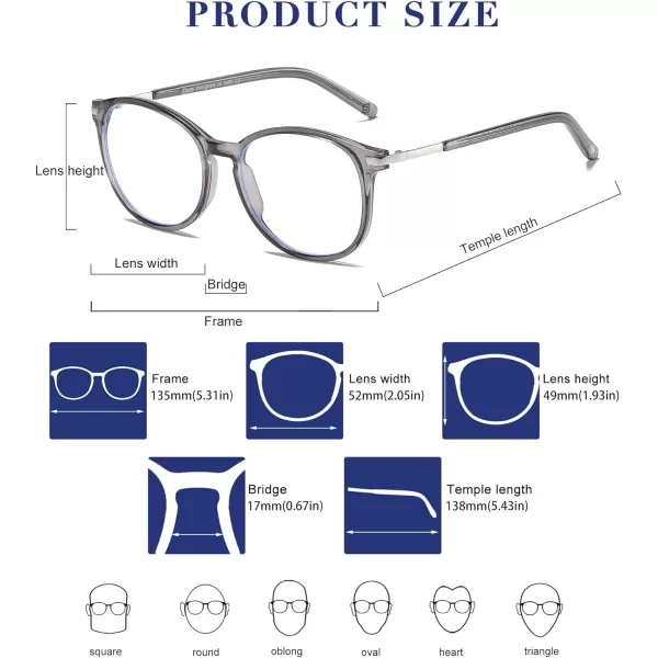 DUCO Vintage Round Blue Light Glasses For Men Women Blue Ray Blocking Glasses Computer Screen Glasses Non Prescription Eyeglasses Grey 5213Grey