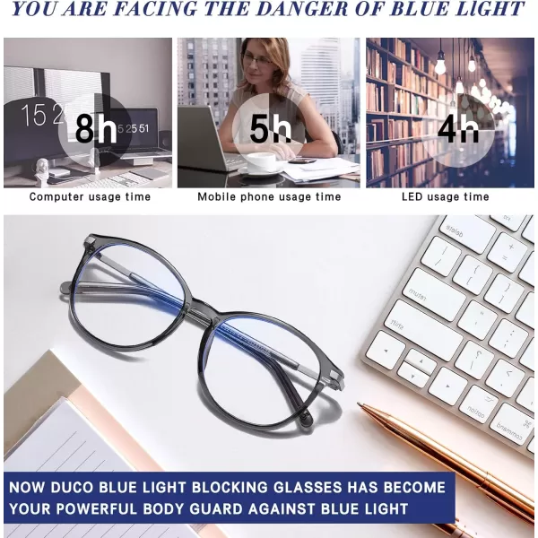 DUCO Vintage Round Blue Light Glasses For Men Women Blue Ray Blocking Glasses Computer Screen Glasses Non Prescription Eyeglasses Grey 5213Grey