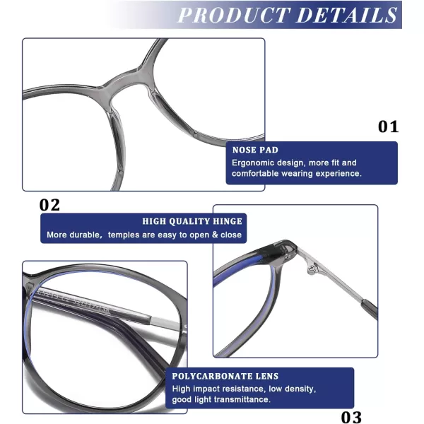 DUCO Vintage Round Blue Light Glasses For Men Women Blue Ray Blocking Glasses Computer Screen Glasses Non Prescription Eyeglasses Grey 5213Grey