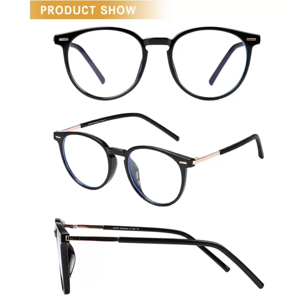 DUCO Vintage Round Blue Light Glasses For Men Women Blue Ray Blocking Glasses Computer Screen Glasses Non Prescription Eyeglasses Grey 5213W021shine Black