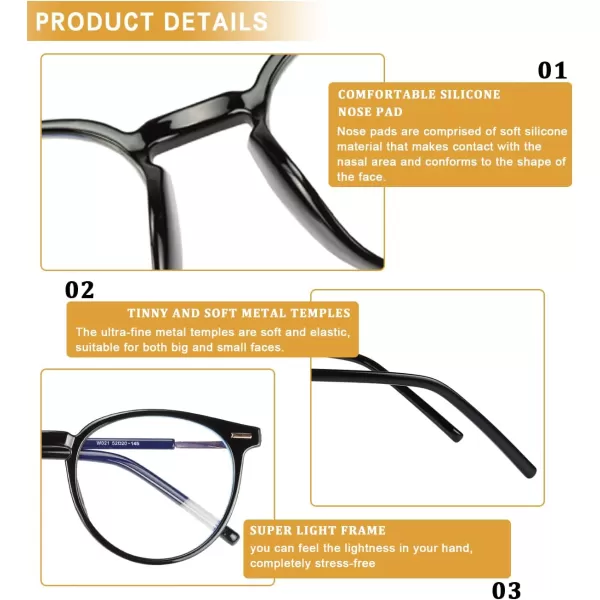 DUCO Vintage Round Blue Light Glasses For Men Women Blue Ray Blocking Glasses Computer Screen Glasses Non Prescription Eyeglasses Grey 5213W021shine Black