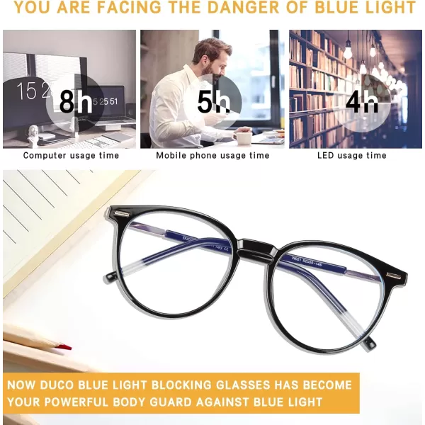 DUCO Vintage Round Blue Light Glasses For Men Women Blue Ray Blocking Glasses Computer Screen Glasses Non Prescription Eyeglasses Grey 5213W021shine Black
