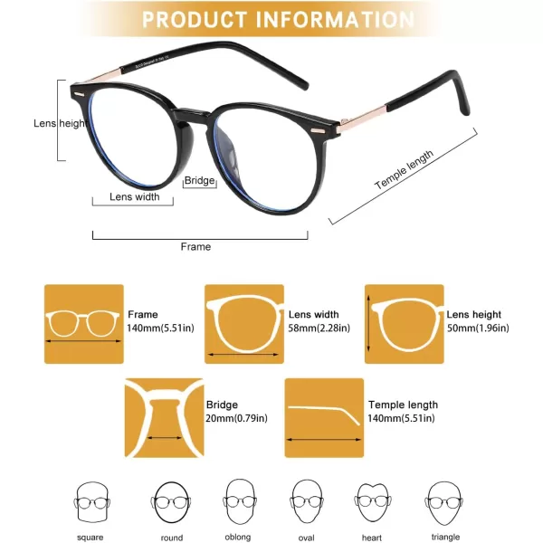 DUCO Vintage Round Blue Light Glasses For Men Women Blue Ray Blocking Glasses Computer Screen Glasses Non Prescription Eyeglasses Grey 5213W021shine Black
