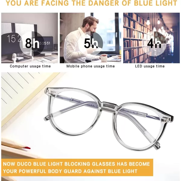 DUCO Vintage Round Blue Light Glasses For Men Women Blue Ray Blocking Glasses Computer Screen Glasses Non Prescription Eyeglasses Grey 5213W021transparent Grey