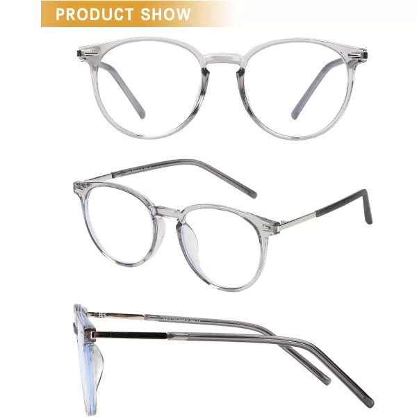 DUCO Vintage Round Blue Light Glasses For Men Women Blue Ray Blocking Glasses Computer Screen Glasses Non Prescription Eyeglasses Grey 5213W021transparent Grey