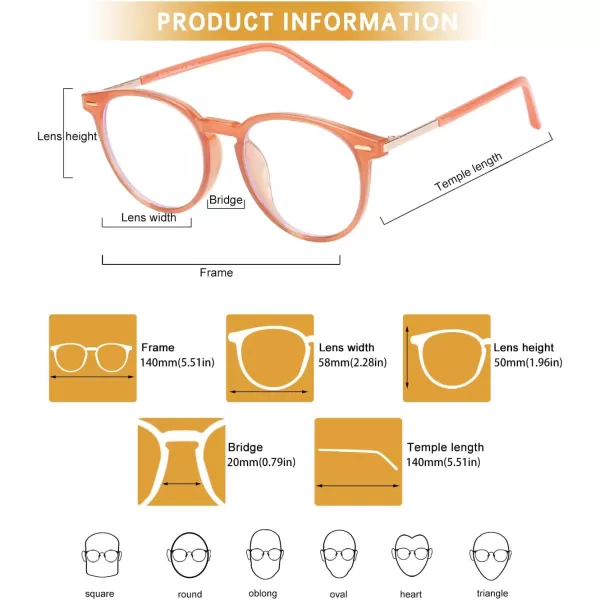 DUCO Vintage Round Blue Light Glasses For Men Women Blue Ray Blocking Glasses Computer Screen Glasses Non Prescription Eyeglasses Grey 5213W021transparent Oeange