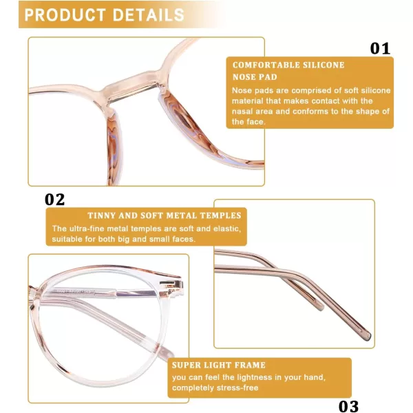 DUCO Vintage Round Blue Light Glasses For Men Women Blue Ray Blocking Glasses Computer Screen Glasses Non Prescription Eyeglasses Grey 5213W021transparent Brown
