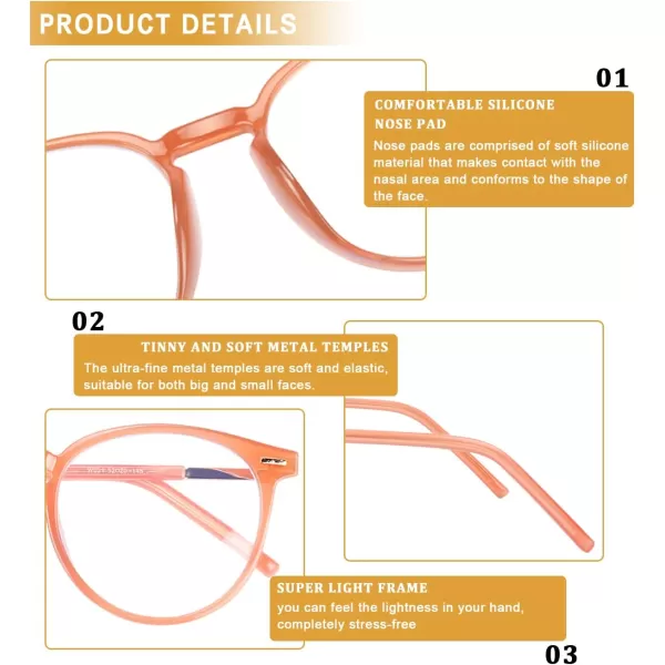 DUCO Vintage Round Blue Light Glasses For Men Women Blue Ray Blocking Glasses Computer Screen Glasses Non Prescription Eyeglasses Grey 5213W021transparent Oeange