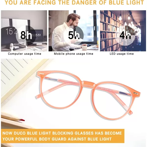 DUCO Vintage Round Blue Light Glasses For Men Women Blue Ray Blocking Glasses Computer Screen Glasses Non Prescription Eyeglasses Grey 5213W021transparent Oeange