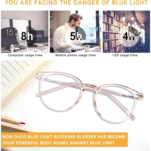DUCO Vintage Round Blue Light Glasses For Men Women Blue Ray Blocking Glasses Computer Screen Glasses Non Prescription Eyeglasses Grey 5213W021transparent Brown