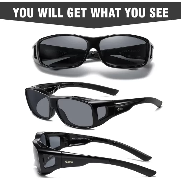 DUCO Wraparound Fitover Glasses Polarized Wear Over Sunglasses for Men Women UV Protection Sun Glasses Driving 8953L Size Black Frame Gray Lens