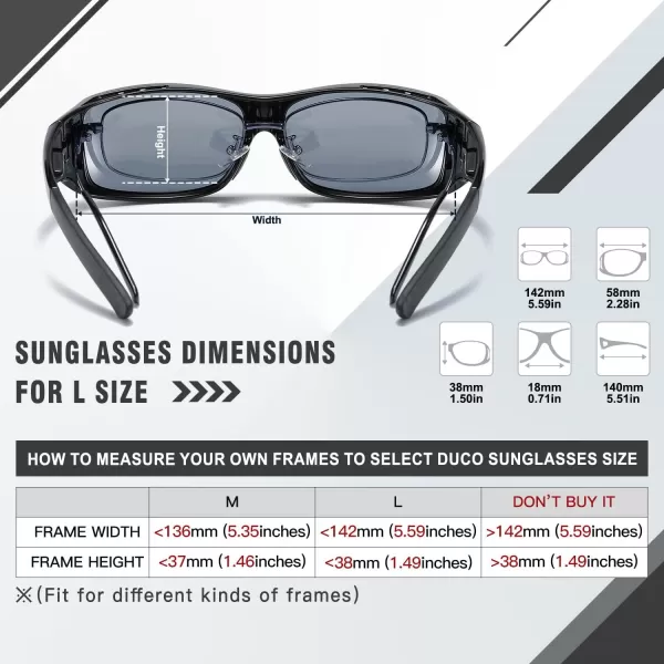 DUCO Wraparound Fitover Glasses Polarized Wear Over Sunglasses for Men Women UV Protection Sun Glasses Driving 8953L Size Black Frame Gray Lens