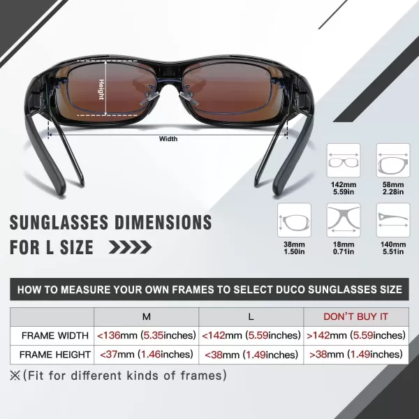 DUCO Wraparound Fitover Glasses Polarized Wear Over Sunglasses for Men Women UV Protection Sun Glasses Driving 8953L Size Black Frame Revo Blue Lens