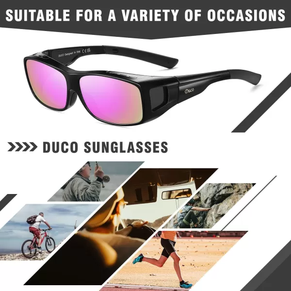 DUCO Wraparound Fitover Glasses Polarized Wear Over Sunglasses for Men Women UV Protection Sun Glasses Driving 8953L Size Black Frame Revo Purple