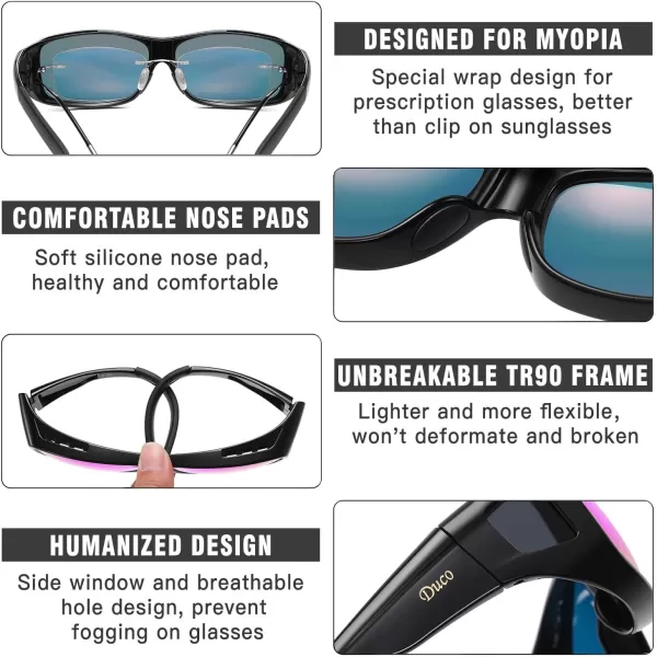 DUCO Wraparound Fitover Glasses Polarized Wear Over Sunglasses for Men Women UV Protection Sun Glasses Driving 8953L Size Black Frame Revo Purple