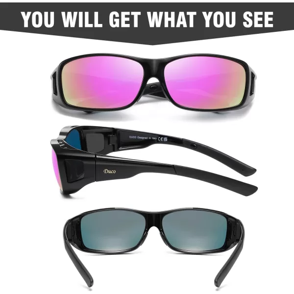 DUCO Wraparound Fitover Glasses Polarized Wear Over Sunglasses for Men Women UV Protection Sun Glasses Driving 8953L Size Black Frame Revo Purple