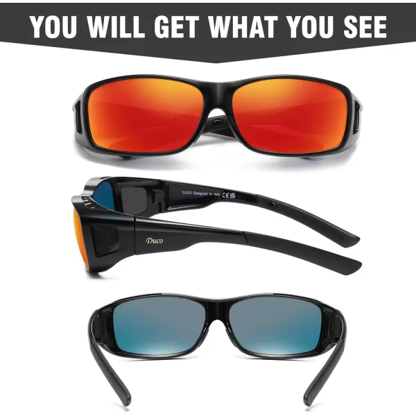 DUCO Wraparound Fitover Glasses Polarized Wear Over Sunglasses for Men Women UV Protection Sun Glasses Driving 8953L Size Black Frame Revo Red