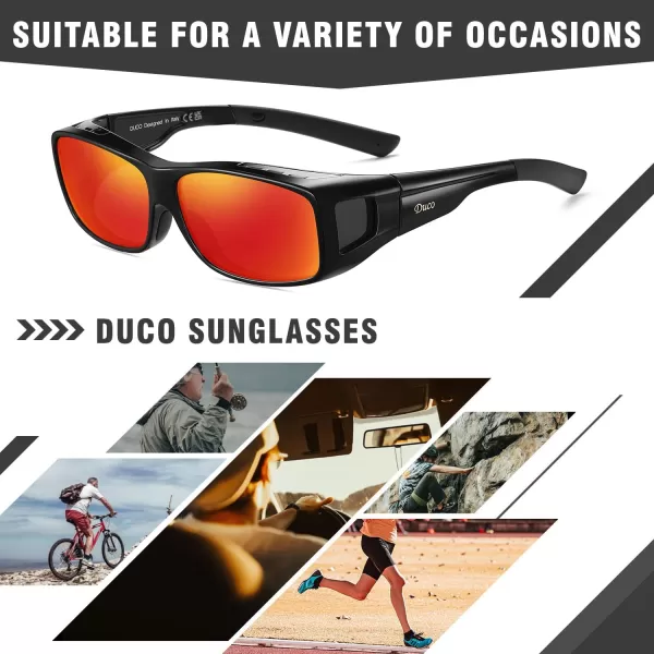 DUCO Wraparound Fitover Glasses Polarized Wear Over Sunglasses for Men Women UV Protection Sun Glasses Driving 8953L Size Black Frame Revo Red