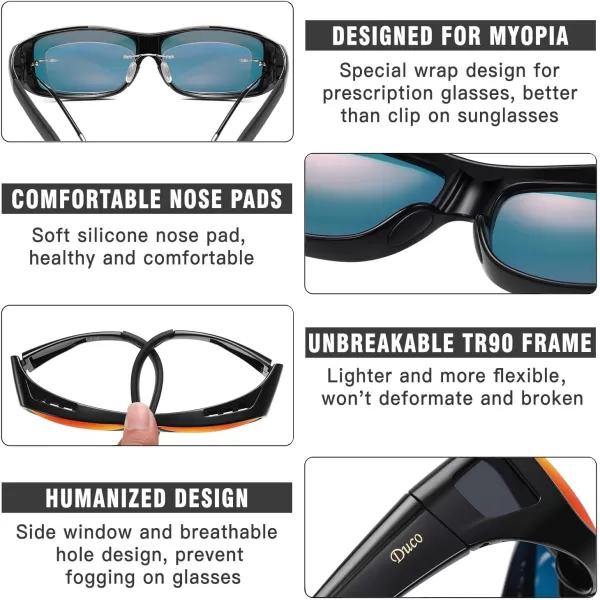 DUCO Wraparound Fitover Glasses Polarized Wear Over Sunglasses for Men Women UV Protection Sun Glasses Driving 8953L Size Black Frame Revo Red