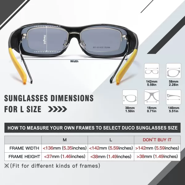 DUCO Wraparound Fitover Glasses Polarized Wear Over Sunglasses for Men Women UV Protection Sun Glasses Driving 8953L Size Black Frame Yellow Temple Grey Lens