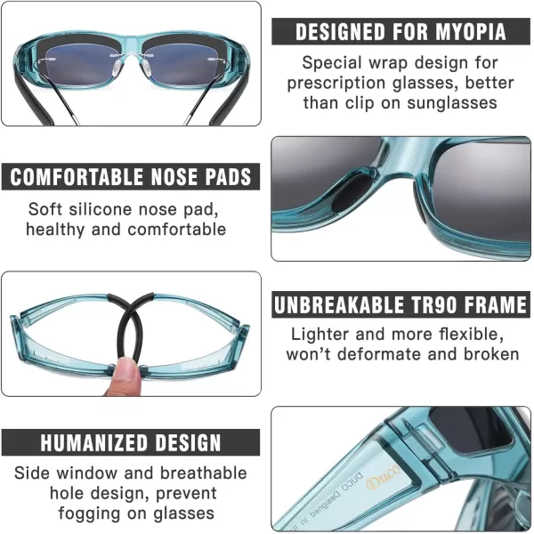 DUCO Wraparound Fitover Glasses Polarized Wear Over Sunglasses for Men Women UV Protection Sun Glasses Driving 8953L Size Clear Blue Frame Grey