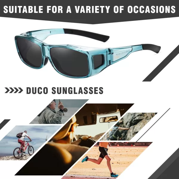 DUCO Wraparound Fitover Glasses Polarized Wear Over Sunglasses for Men Women UV Protection Sun Glasses Driving 8953L Size Clear Blue Frame Grey