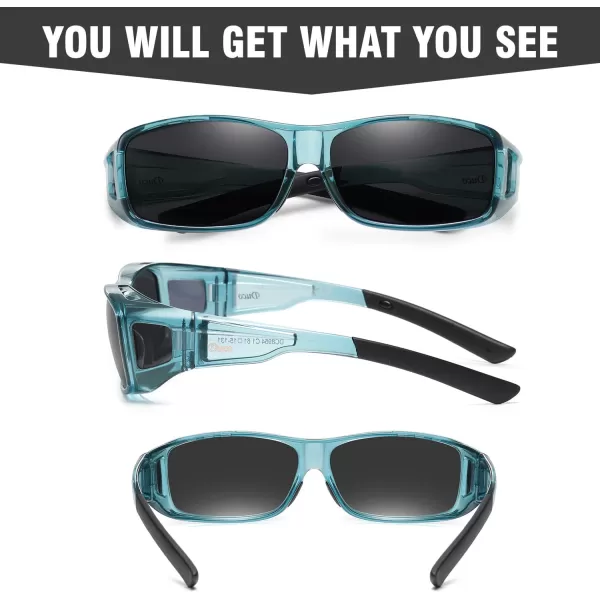 DUCO Wraparound Fitover Glasses Polarized Wear Over Sunglasses for Men Women UV Protection Sun Glasses Driving 8953L Size Clear Blue Frame Grey
