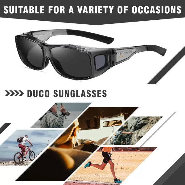 DUCO Wraparound Fitover Glasses Polarized Wear Over Sunglasses for Men Women UV Protection Sun Glasses Driving 8953L Size Clear Grey Frame Grey