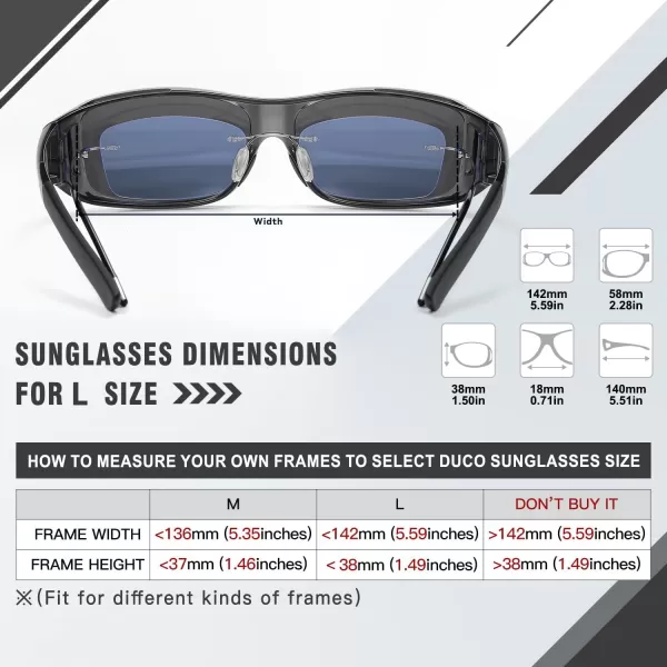 DUCO Wraparound Fitover Glasses Polarized Wear Over Sunglasses for Men Women UV Protection Sun Glasses Driving 8953L Size Clear Grey Frame Grey