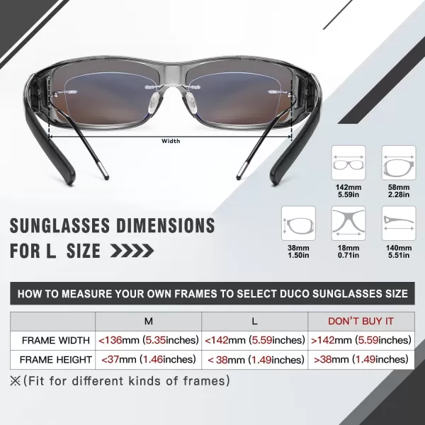 DUCO Wraparound Fitover Glasses Polarized Wear Over Sunglasses for Men Women UV Protection Sun Glasses Driving 8953L Size Clear Grey Frame Revo Blue