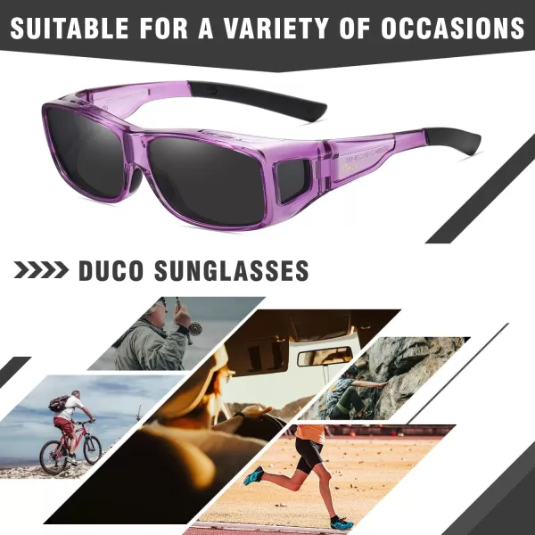 DUCO Wraparound Fitover Glasses Polarized Wear Over Sunglasses for Men Women UV Protection Sun Glasses Driving 8953L Size Clear Purple Frame Grey