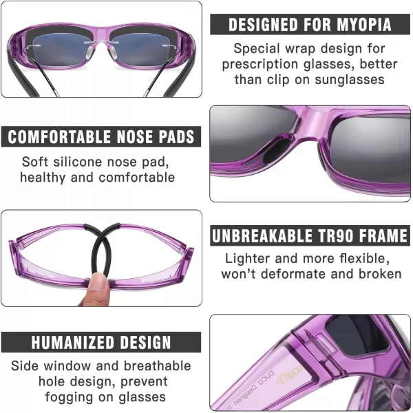 DUCO Wraparound Fitover Glasses Polarized Wear Over Sunglasses for Men Women UV Protection Sun Glasses Driving 8953L Size Clear Purple Frame Grey