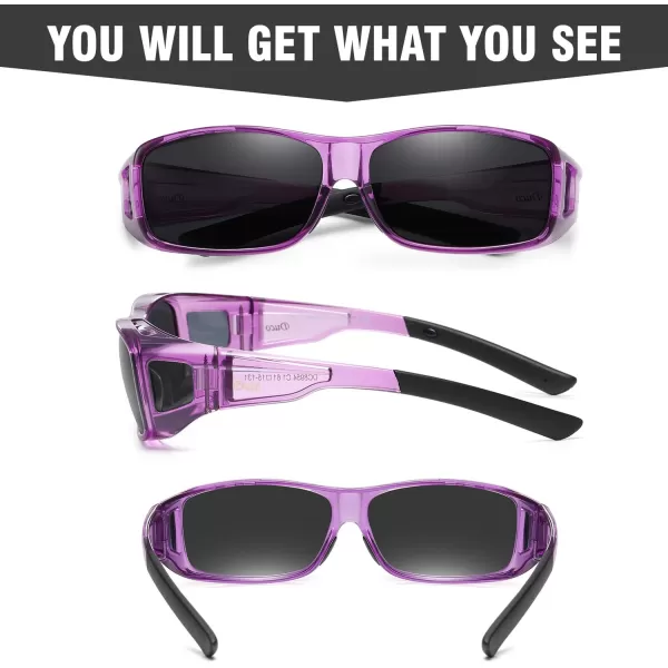 DUCO Wraparound Fitover Glasses Polarized Wear Over Sunglasses for Men Women UV Protection Sun Glasses Driving 8953L Size Clear Purple Frame Grey